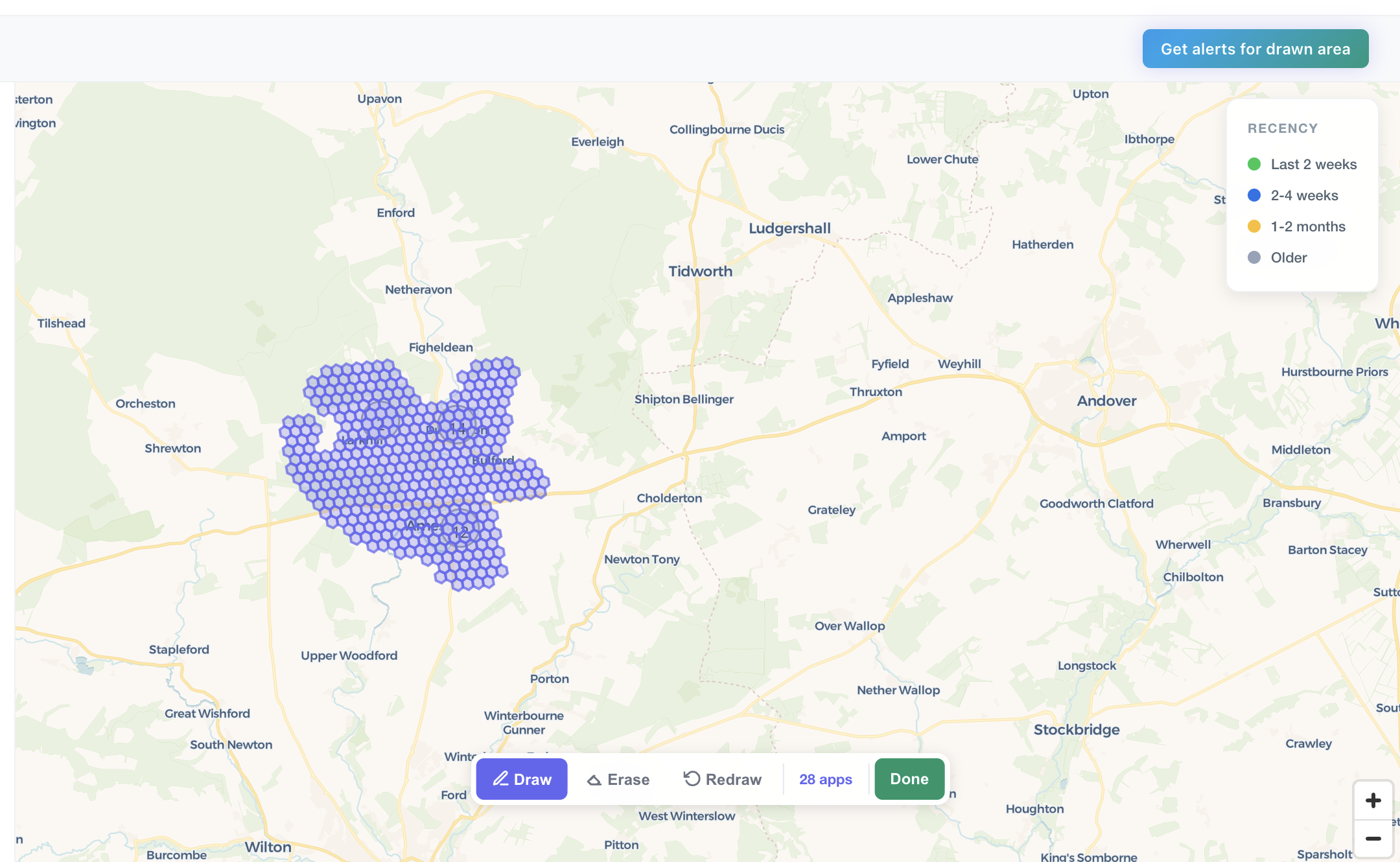 Hexagonal grid alert area